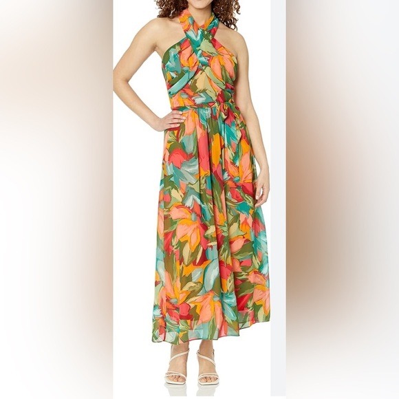 London Times Women's Twist Neck Halter Maxi Dress Sz 12 - Picture 3 of 14